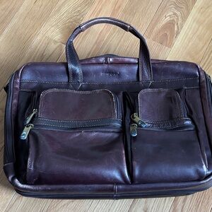 Samsonite Leather Briefcase Messenger Bag in Dark Brown